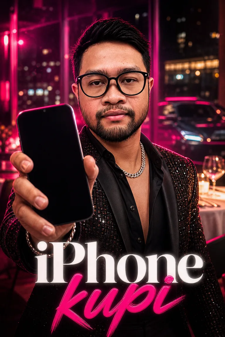 iPhone Kupi: an Indonesian man in his 30s with a short beard and glasses